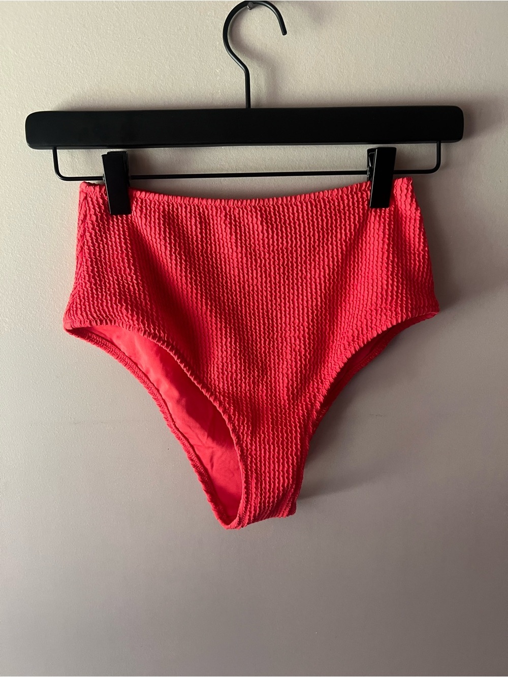 aerie High-Waist Textured Bikini Bottoms in coral red